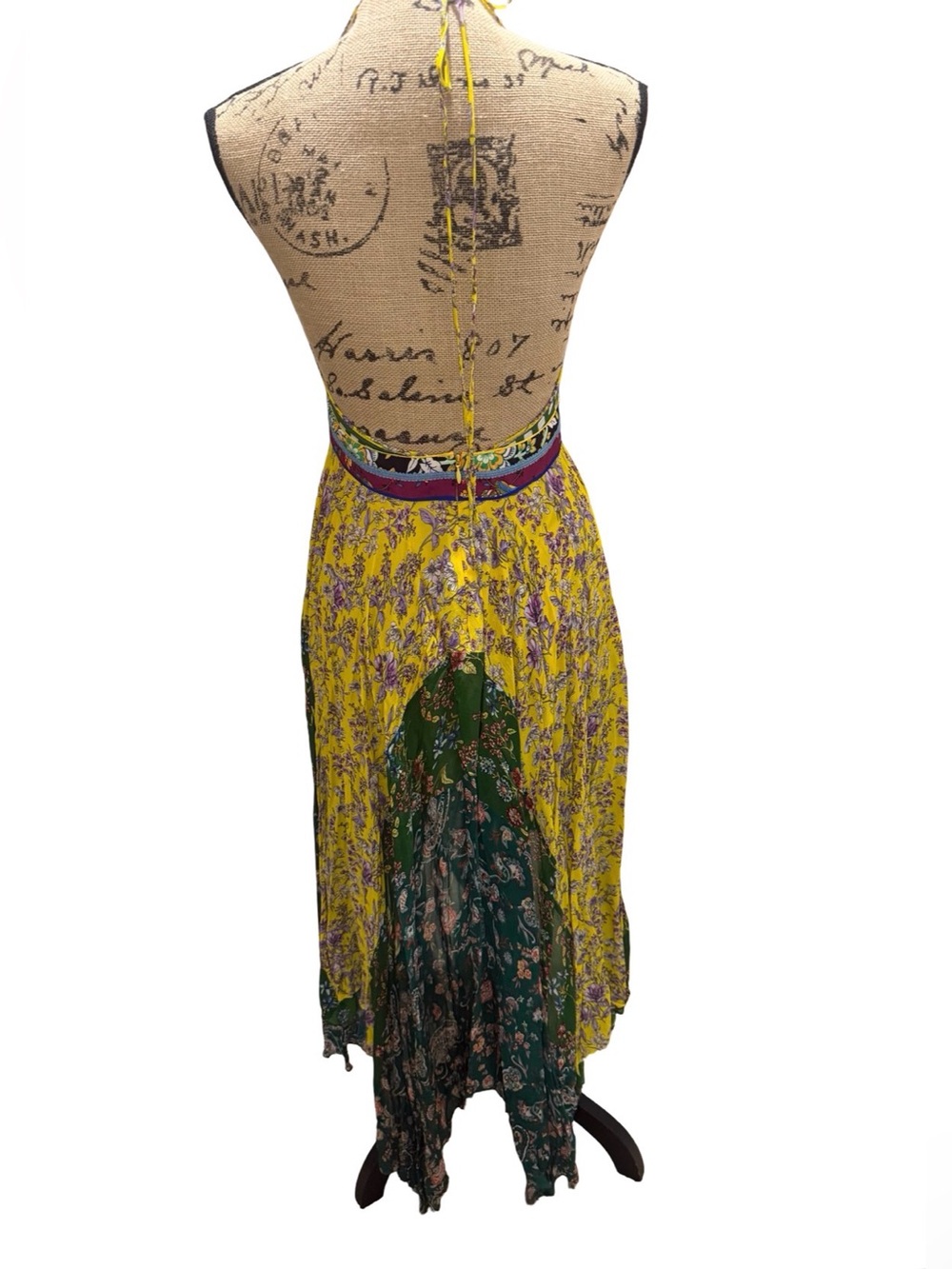 ZARA Asymmetrical Patchwork Green Boho Bloggers Favorite Halter Dress - Picture 7 of 8